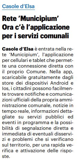 Rete ‘Municipium’ per il Comune di Casole d’Elsa: ora c’è l’applicazione per i servizi comunali